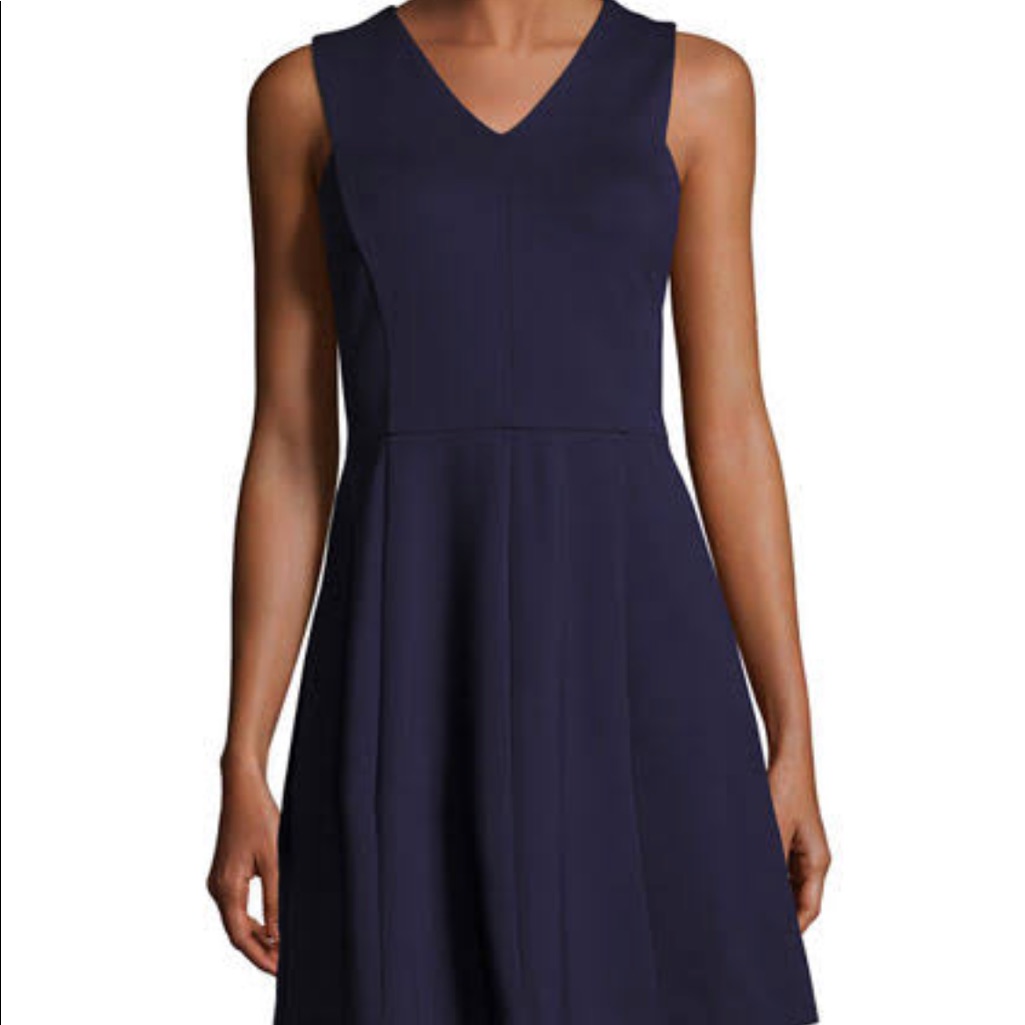 Halston Heritage Crepe Fit & Flare Cocktail 6 Navy